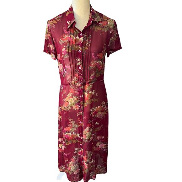 BLUNAUTA Vintage Red Maroon Floral Sheer Dress Shell Only Silk Size 42 - Picture 1 of 7